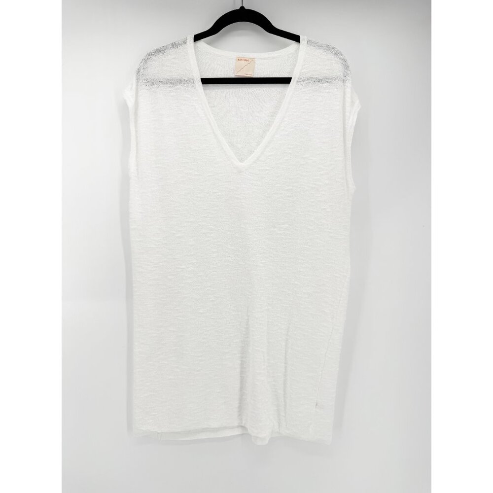 KERISMA WHITE TEXTURED V-NECK SLEEVELESS TUNIC SWEATER lightweight resortwear - Picture 7 of 7